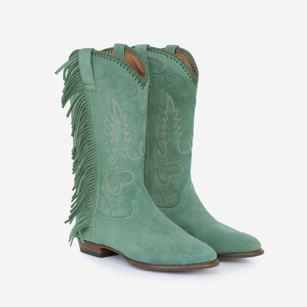 MIDNIGHT BOOTS GREEN FRINGES
